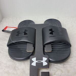 Under Armour Ansa Mens Size 7 Sandals Black White Fixed Strap Slide